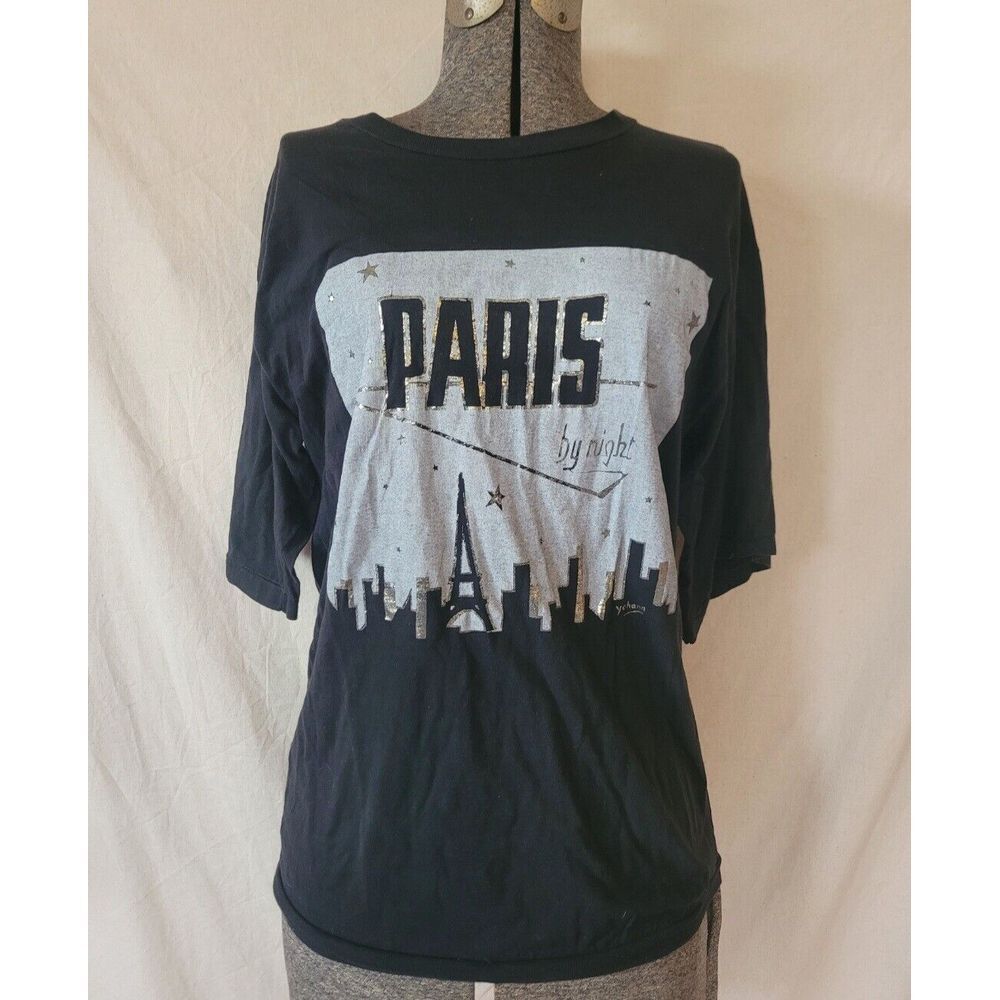 Vintage Flip Foot Single Stitch Paris At Night T Shirt Black‎ Size Large Yohann